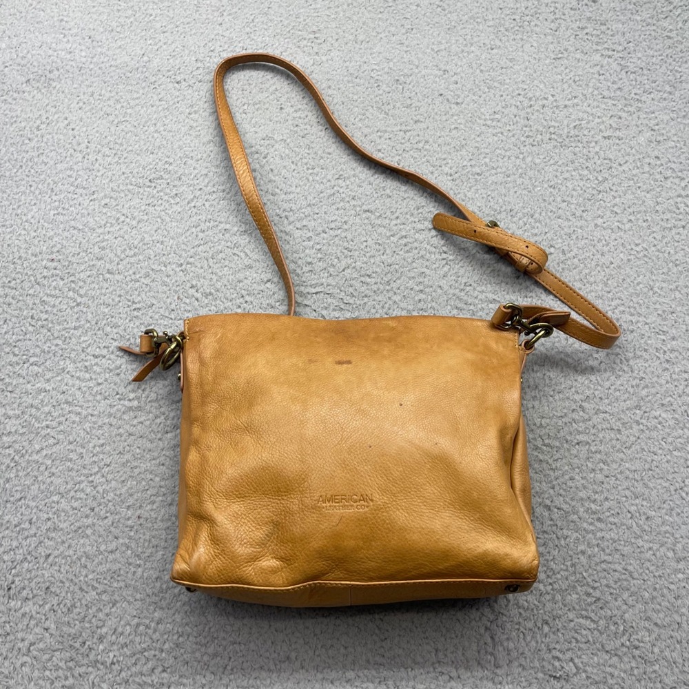 American Leather Co. warm tan leather shade Holton Crossbody Handbag Purse Bag - Picture 1 of 15